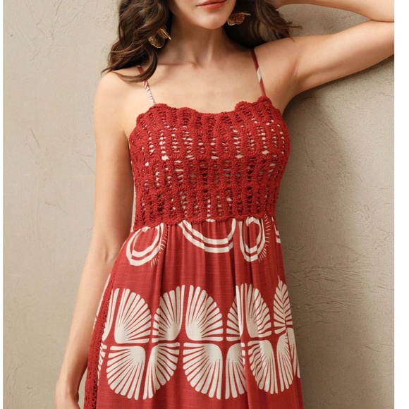 Boho Floral Print Embroidered High Waisted Maxi Dress - Picture 10 of 10